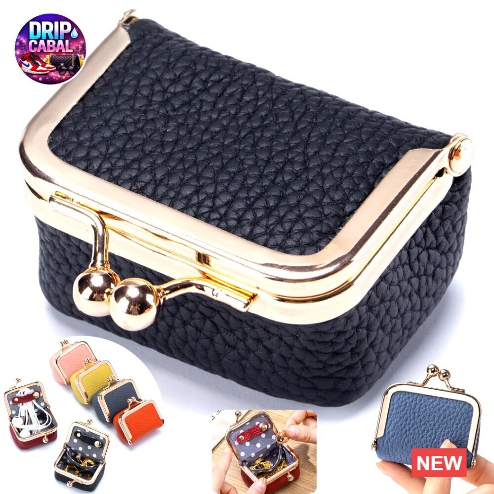 Genuine Leather Mini Jewelry Box Travel Organizer Vintage Kiss Lock Compact